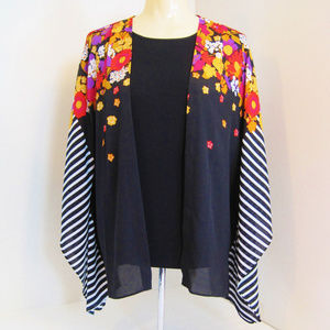 Bob Mackie Wearable Art-Flowers-Kimono Chiffon Top